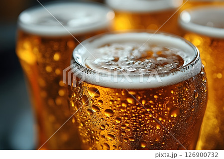 Refreshing Collection of Cold Beer Glasses with Dewy Condensation for Beverage Promotions Generative AI 126900732