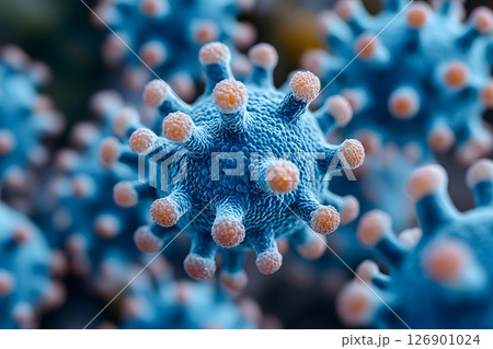 Microscopic View of Blue Viral Particles in Science and Medicine Research Visualization Generative AI 126901024