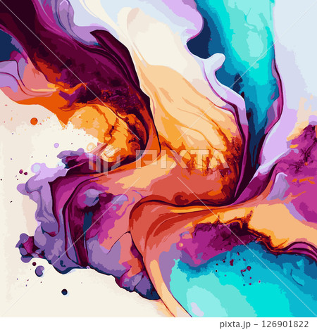 Marble texture design, colorful multicolored marble surface, curved lines, bright abstract design background - Vector 126901822