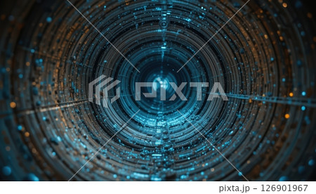 Central Blue Light Abstract Sci-Fi Tunnel 126901967