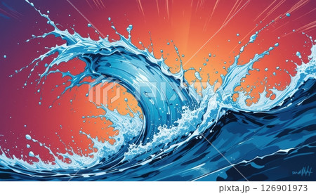 Wave Power Intense Comic Book Ocean Art 126901973