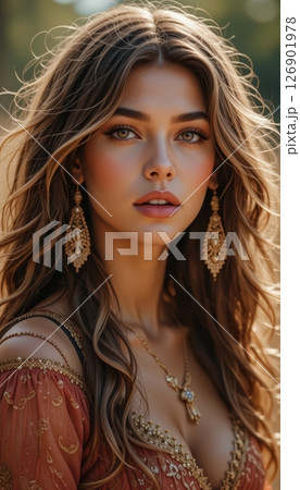 Ethereal Beauty Fantasy Woman Golden Hour Portrait 126901978