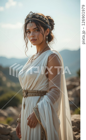 Greek Goddess in Mountain Landscape Serene Beauty 126901979