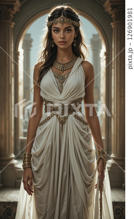 Elegant Goddess Ancient Roman Architecture Portrait 126901981