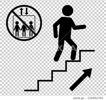 禁止使用樓梯的象形圖，表示禁止搭乘電梯 126902302