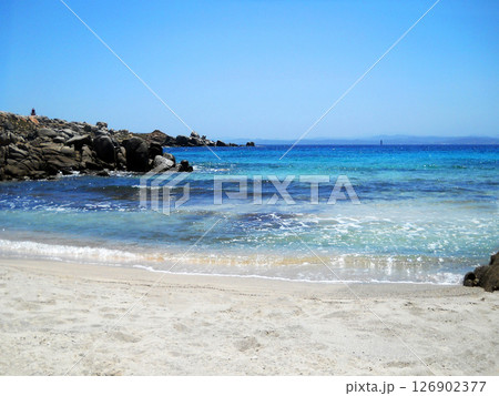 Sea view in French Island near Bonifacio. Beautiful clear sea. Fantastic view. Islands Lavezzi, France. 126902377