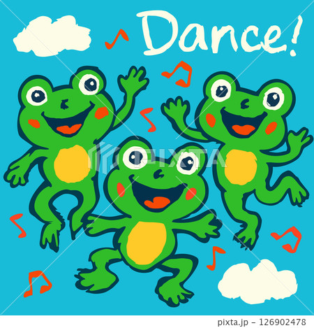 Dancing frogs. Cute childish naive vector poster Dancing frogs. Cute childish naive vector poster 126902478
