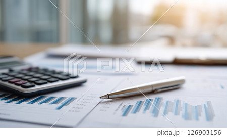 財務資料と電卓・ペン 126903156