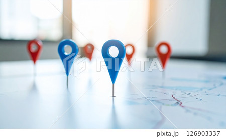 営業地図と赤青のピン 126903337