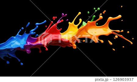 Vibrant paint splashes in a colorful burst against a dark background. 126903937