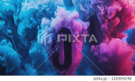 Vibrant abstract smoke in blue and pink hues with dark numbers. Vibrant abstract smoke in blue and pink hues with dark numbers. 126904246