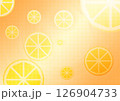 オレンジの断面イラストが散りばめられた明るい背景壁紙 126904733