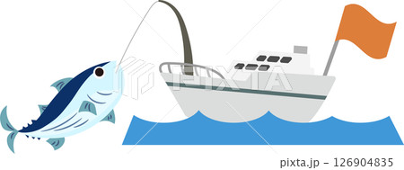 魚を釣る船のイラスト素材 126904835