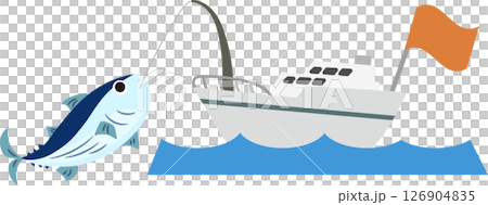 魚を釣る船のイラスト素材 126904835