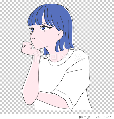 Illustration of a girl resting her chin on her hand and worrying about something Illustration of a girl resting her chin on her hand and worrying about something 126904987