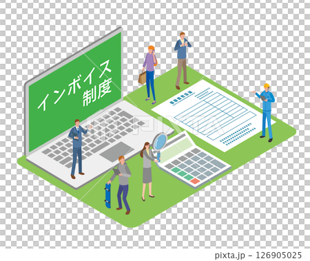 インボイス制度の文字イラストと人々 インボイス制度の文字イラストと人々 126905025