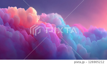 虹色に輝く雲が浮かぶ幻想的な空のデジタルイラスト背景画像 126905212