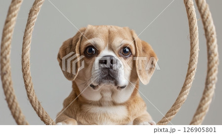 Adorable dog poses playfully in a rope swing,...のイラスト素材 [126905801] - PIXTA