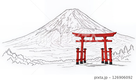 塗り絵　富士山風景 126906092