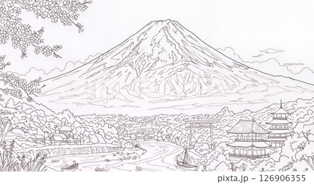 塗り絵 富士山風景 塗り絵 富士山風景 126906355