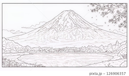 塗り絵　富士山風景 126906357