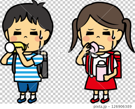 水筒で飲む小学生男女 126906389