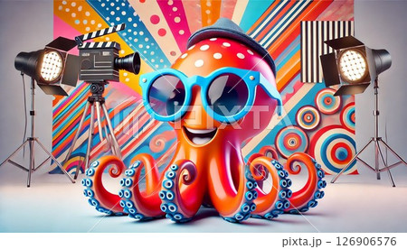 明るいスタジオでサングラスをかけたスタイリッシュなタコ 明るいスタジオでサングラスをかけたスタイリッシュなタコ 126906576