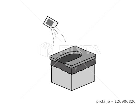 凝固剤を振りかけている簡易トイレのイラスト 凝固剤を振りかけている簡易トイレのイラスト 126906820