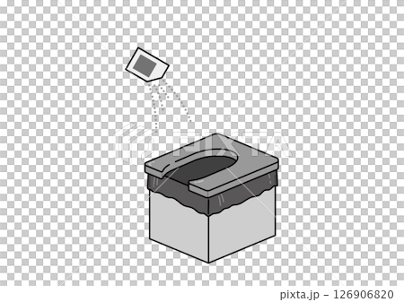 凝固剤を振りかけている簡易トイレのイラスト 凝固剤を振りかけている簡易トイレのイラスト 126906820