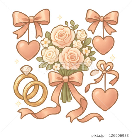 淡いピンクで彩る結婚式モチーフのかわいい装飾素材　ジューンブライド 126906988