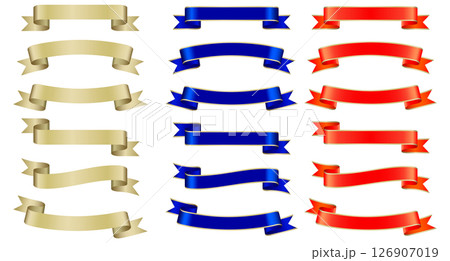 金の縁がついた高級感のあるタイトルリボンのセット 金色 青色 赤色の飾りフレーム素材  126907019