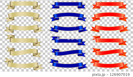 金の縁がついた高級感のあるタイトルリボンのセット 金色 青色 赤色の飾りフレーム素材  126907019