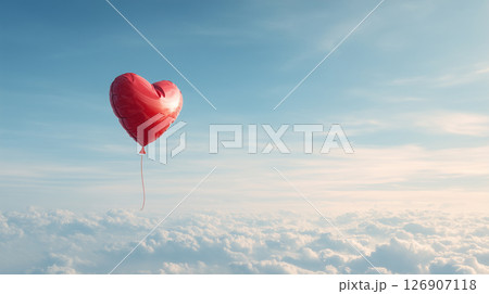 雲の上を漂う赤いハート風船 雲の上を漂う赤いハート風船 126907118