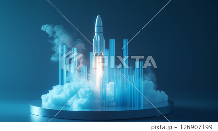 ロケットと成長グラフの3Dコンセプト 126907199