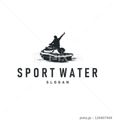 water sport jet ski logo design extreme ocean sport with simple concept black silhouette and vintage retro water racing illustration template symbol 126907409