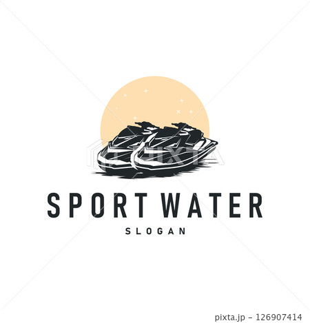 water sport jet ski logo design extreme ocean sport with simple concept black silhouette and vintage retro water racing illustration template symbol 126907414
