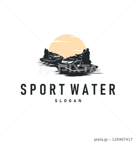 water sport jet ski logo design extreme ocean sport with simple concept black silhouette and vintage retro water racing illustration template symbol 126907417