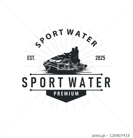 water sport jet ski logo design extreme ocean sport with simple concept black silhouette and vintage retro water racing illustration template symbol water sport jet ski logo design extreme ocean sport with simple concept black silhouette and vintage retro water racing illustration template symbol 126907418