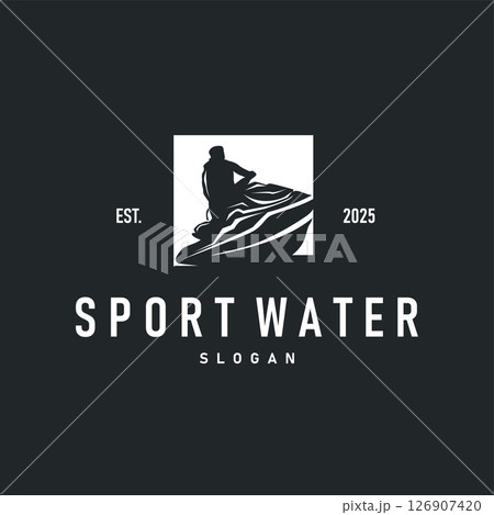 water sport jet ski logo design extreme ocean sport with simple concept black silhouette and vintage retro water racing illustration template symbol 126907420