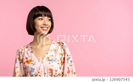 ボブヘアと夏服の上半身ポートレート ボブヘアと夏服の上半身ポートレート 126907543