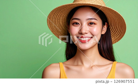 緑に映える黄色と麦わら帽 緑に映える黄色と麦わら帽 126907551