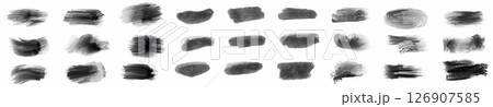 Black Ink Brush Stroke. Isolated on White Background. A bold black brush stroke with rough texture, isolated on a white background. 126907585