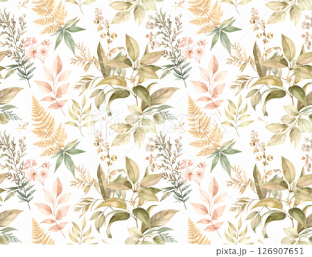 植物の葉の水彩背景 植物の葉の水彩背景 126907651