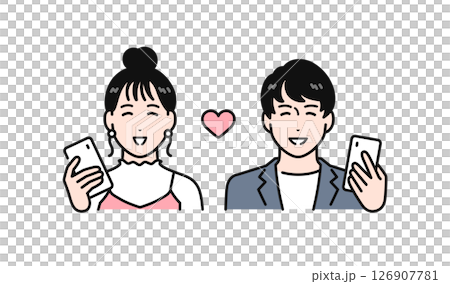 年輕男女在智慧型手機上使用配對應用程式 年輕男女在智慧型手機上使用配對應用程式 126907781