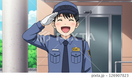 元気いっぱいに挨拶する警備スタッフ　生成AI画像 126907823