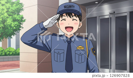 元気に立哨する制服姿の警備員　生成AI画像 126907828