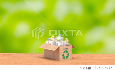 The Plastic bottle in Paper Box for eco or recycle concept 3d Rendering. 126907917