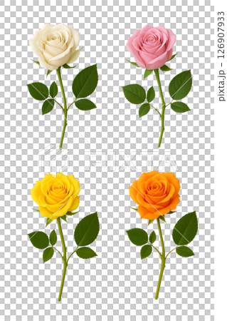 素材_1輪のバラの花セット 126907933