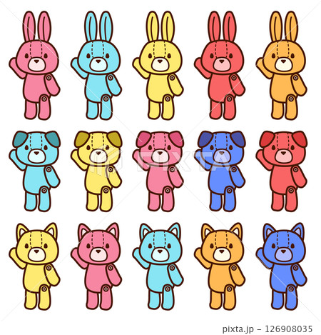 愛らしい動物のぬいぐるみセット アニマル 可愛い 桃色 シアン イエロー レッド ブルー 橙色 126908035