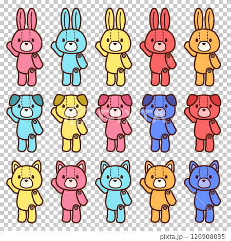 Adorable stuffed animal set Animal Cute Pink Cyan Yellow Red Blue Orange Adorable stuffed animal set Animal Cute Pink Cyan Yellow Red Blue Orange 126908035